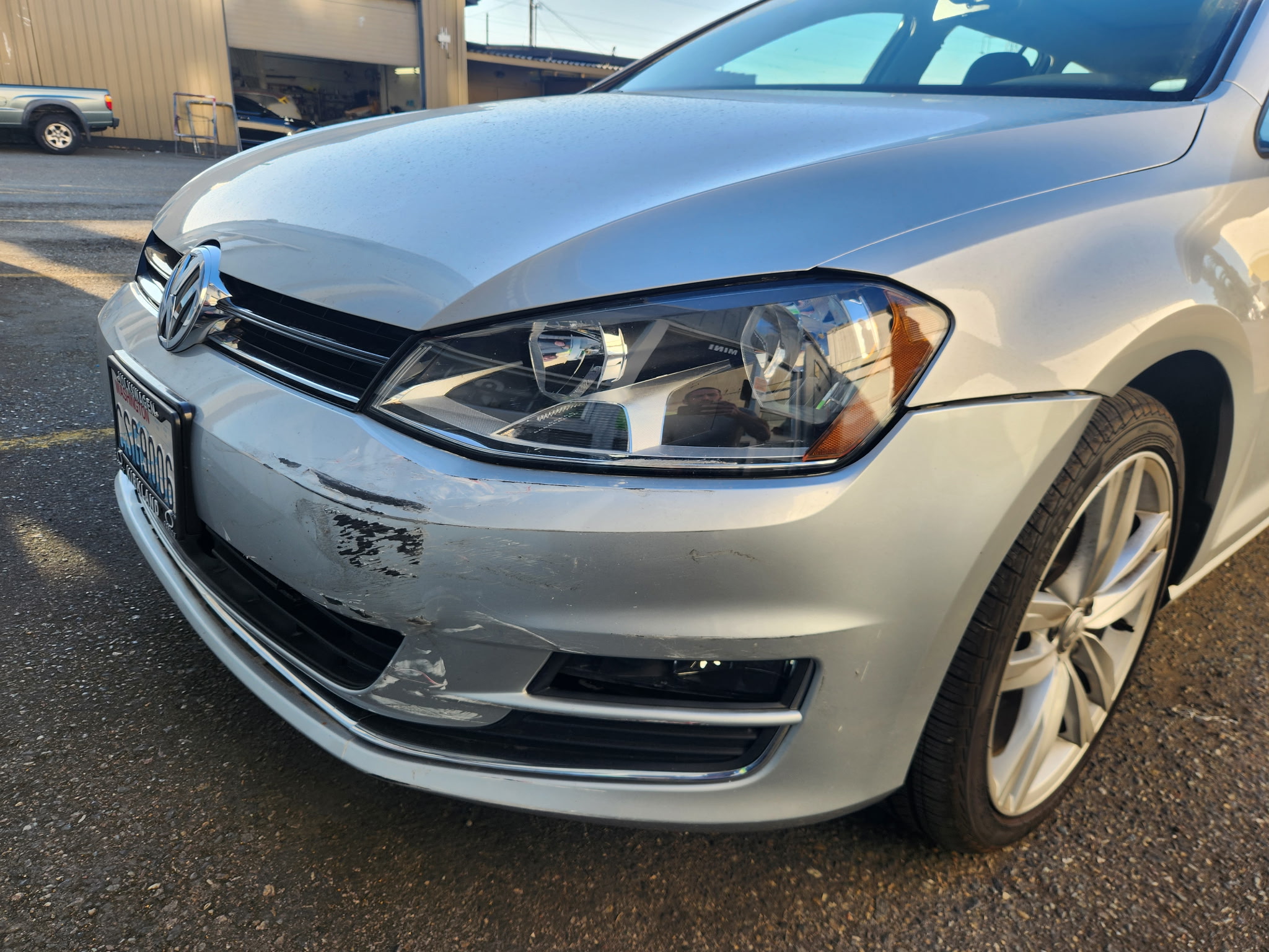 Before repair - Volkswagen bumper scratches and scuffs
